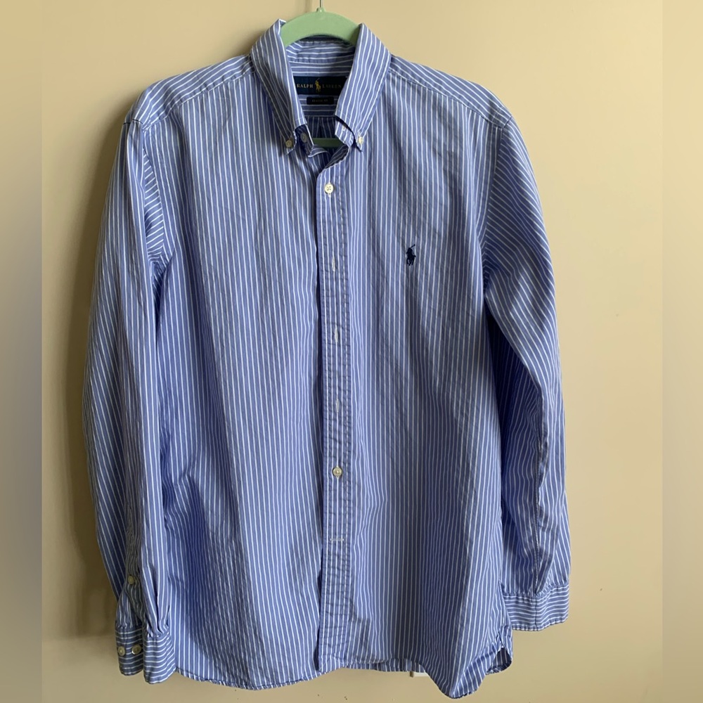 Blue with White Stripes Classic Fit Long Sleeve Button Down Shirt